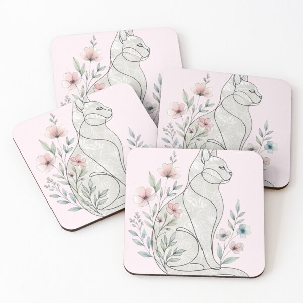 Item preview, Elegant Floral Line Art Cat Illustration designed and sold by FABIOLA1970.