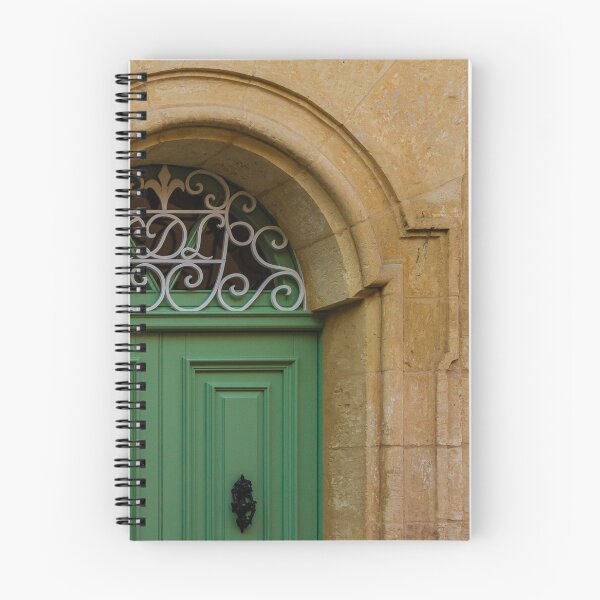 Item preview, Green Wooden Door Set in Stone Arch With Decorative Wrought Iron Grille and Vintage Details designed and sold by Nmallia.