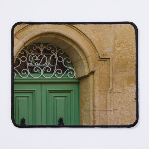 Item preview, Green Wooden Door Set in Stone Arch With Decorative Wrought Iron Grille and Vintage Details designed and sold by Nmallia.