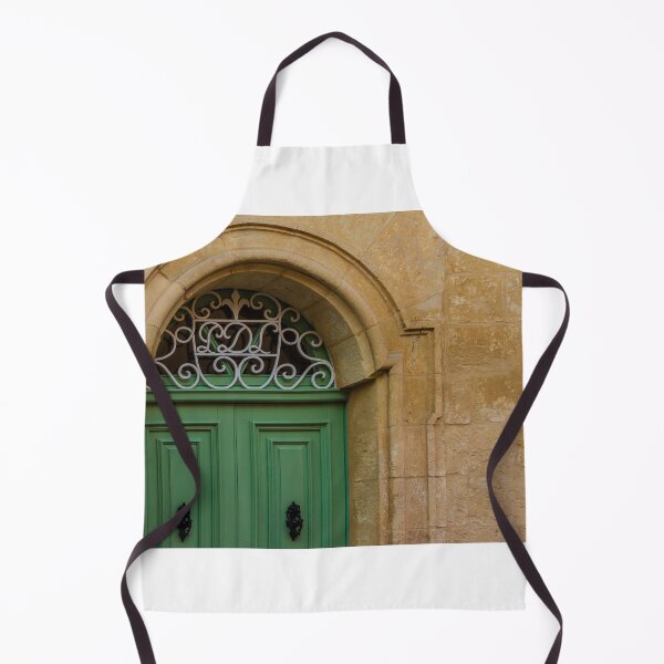 Item preview, Green Wooden Door Set in Stone Arch With Decorative Wrought Iron Grille and Vintage Details designed and sold by Nmallia.