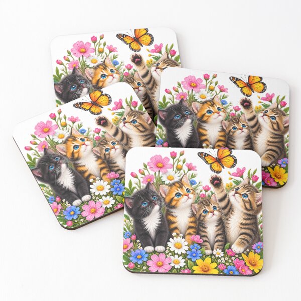 Item preview, Cute Kittens & Colorful Flowers Butterfly T-Shirt – Adorable Cat Lover Design | Floral Kitten Gift | Spring & Summer Cat Graphic Tee designed and sold by TeehMeow.