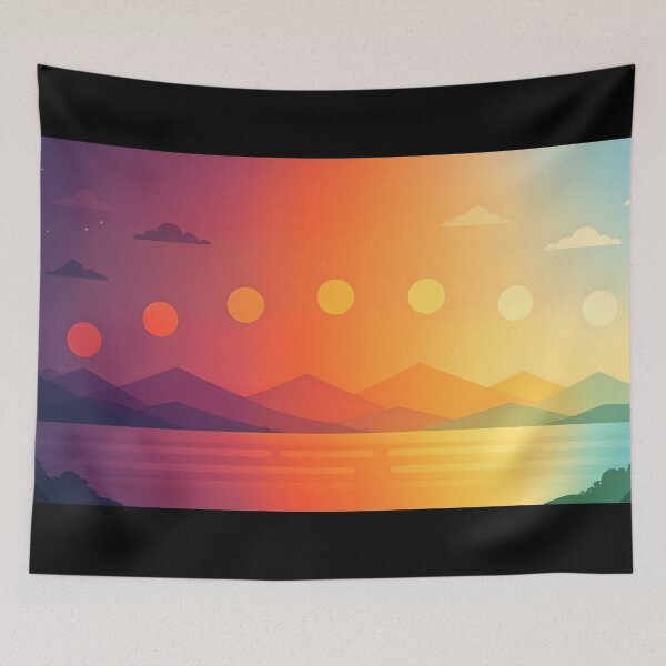 Item preview, Modern Retro Rainbow Sunset Lake – Colorful Mountain Landscape designed and sold by ZanyPaintbrush.