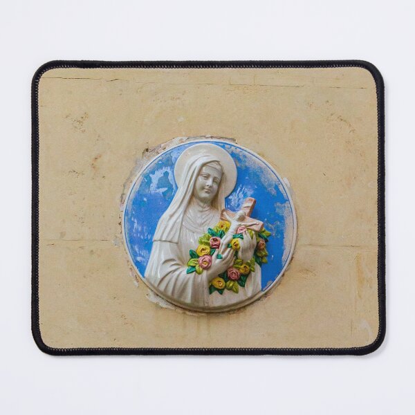 Item preview, Virgin Mary Ceramic Wall Plaque Religious Icon With Roses and Cross on Plaster Wall designed and sold by Nmallia.