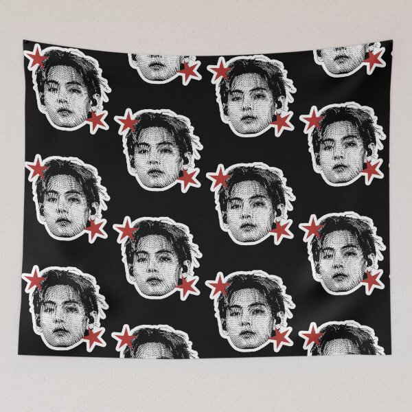 Item preview, BTS V Red Stars Halftone Portrait designed and sold by camronrufuh.