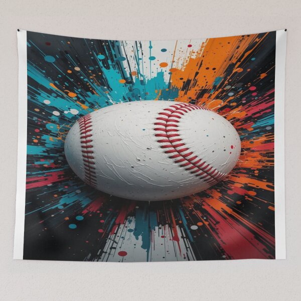 Item preview, The Explosive Impact of Baseball, Dynamic Baseball - Sports Art with Multicolored Paint Splashes designed and sold by RAYBIL.