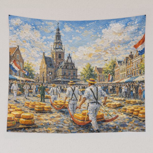 Item preview, Cheese Market Alkmaar painting, the Netherlands – A Beautiful city in Europe. designed and sold by GalleryKauffeld.