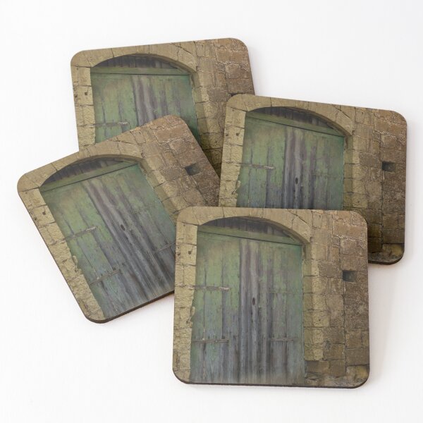 Item preview, Weathered Green Wooden Door in Stone Archway of Rustic Old Building Entrance designed and sold by Nmallia.