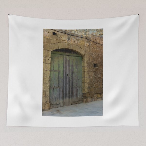 Item preview, Weathered Green Wooden Door in Stone Archway of Rustic Old Building Entrance designed and sold by Nmallia.