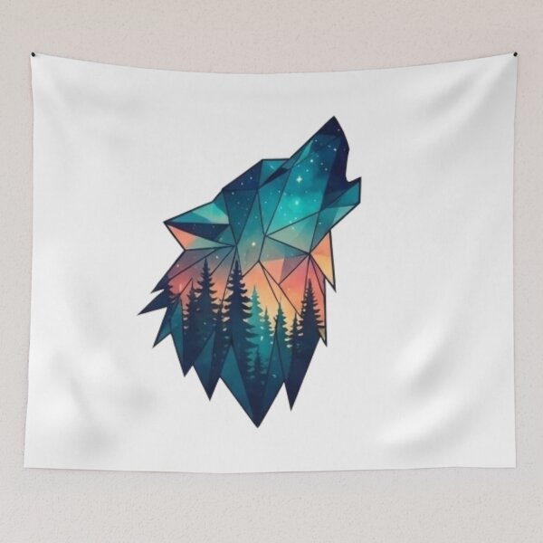 Item preview, Geometric Cosmic Wolf Howling at Stars designed and sold by FABIOLA1970.