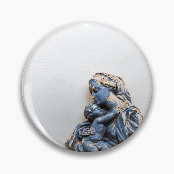 Item preview, Blue Madonna and Child Wall Relief Sculpture of Mother and Baby on White Stucco Wall designed and sold by Nmallia.