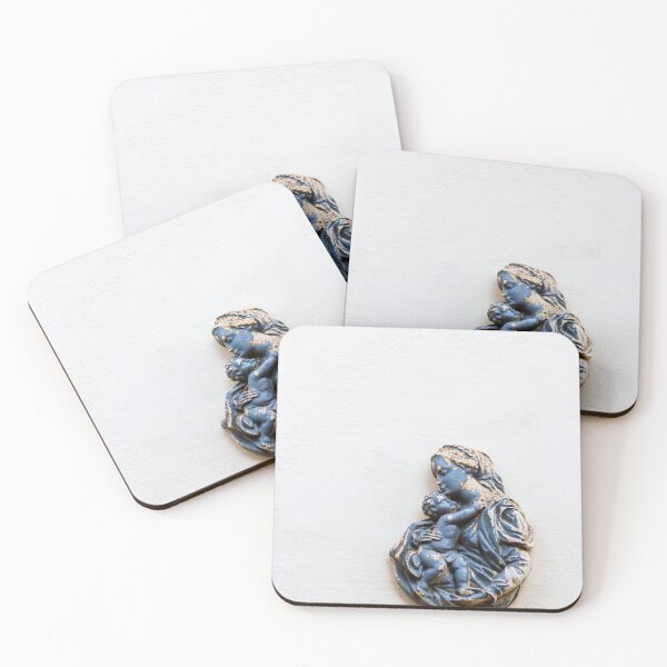 Item preview, Blue Madonna and Child Wall Relief Sculpture of Mother and Baby on White Stucco Wall designed and sold by Nmallia.