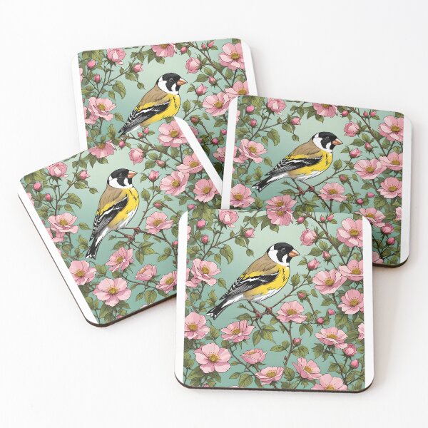 Item preview, Wild Roses And An Eastern Goldfinch Wild Bird designed and sold by taiche.