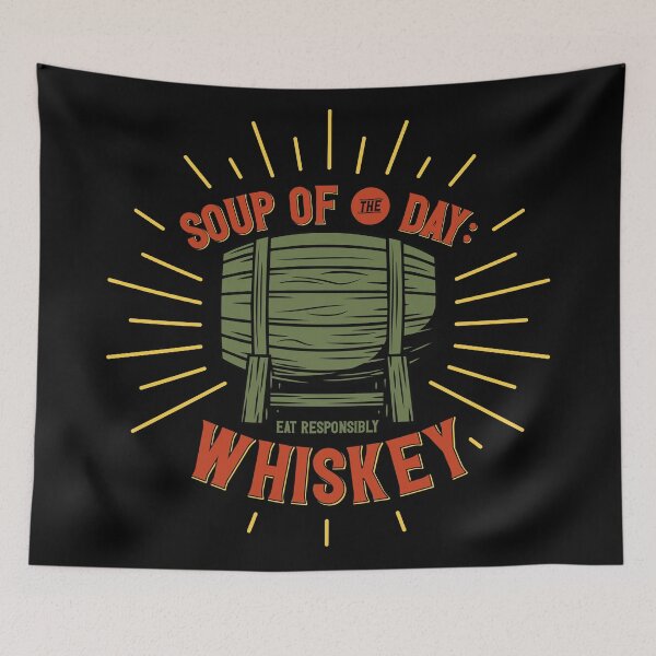 Artikelvorschau, Tagessuppe, Whisky, Holzfass, Vintage, Trinkhumor-Grafik entworfen und verkauft von heedooppod.