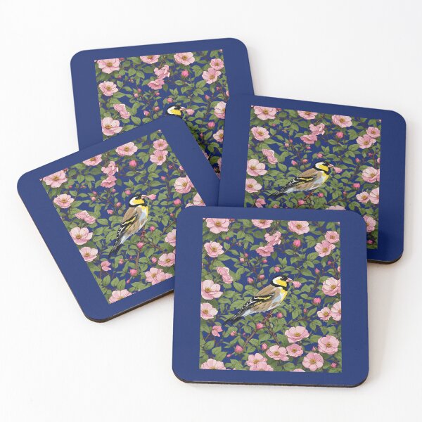 Item preview, An Eastern Goldfinch Amongst Pink Colored Wild Roses designed and sold by taiche.