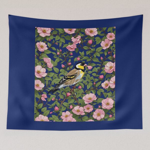 Item preview, An Eastern Goldfinch Amongst Pink Colored Wild Roses designed and sold by taiche.