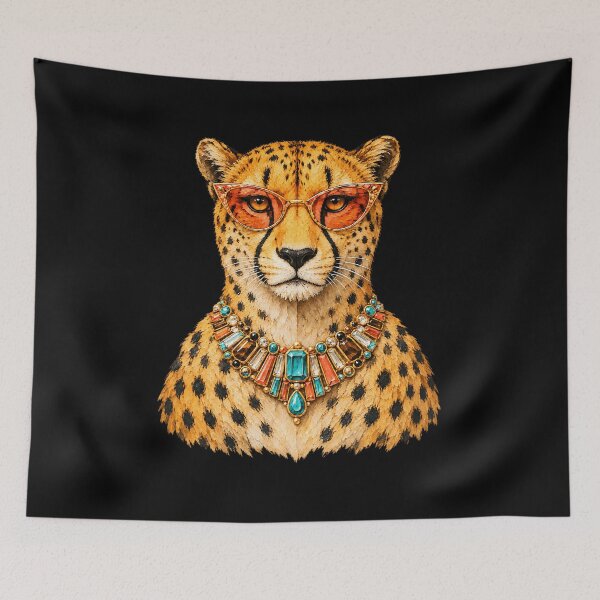 Item preview, Glamorous Cheetah with Jeweled Necklace and Retro Sunglasses - Big Cat designed and sold by sportfantees.