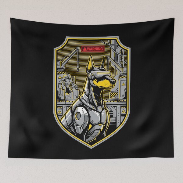 Item preview, Cyberpunk Doberman Mecha Cyborg Guard Dog Techwear Shield Aesthetic designed and sold by mood-draftsman.