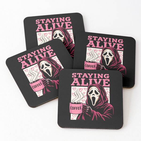 Item preview, Staying Alive Coffee Horror - Funny Spooky Coffee Lover Design designed and sold by camronrufuh.