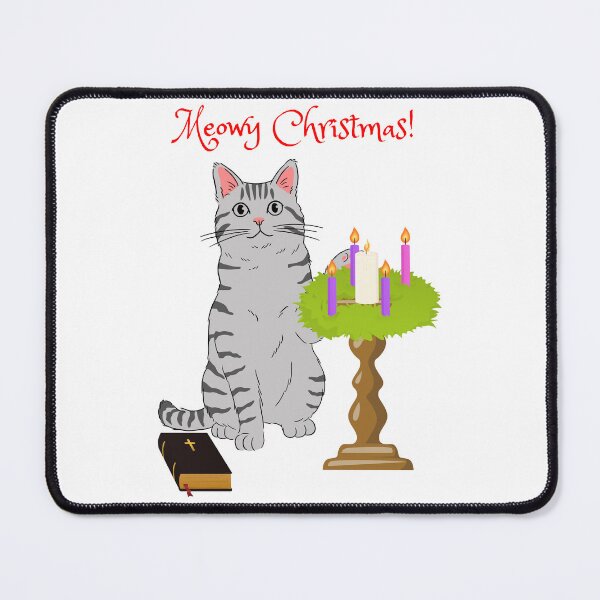 Item preview, Meowy Christmas Gray Cat with Christian Advent Wreath designed and sold by MYCatStuff.