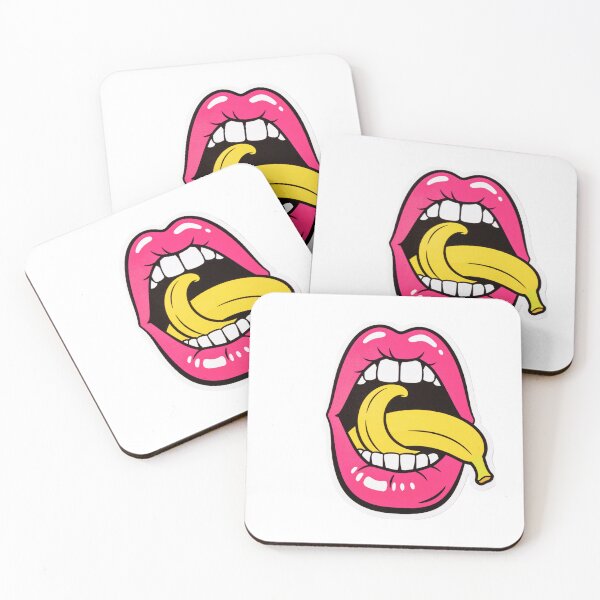 Item preview, Pop Art Pink Lips Licking Yellow Banana Illustration designed and sold by OksArtStudio.