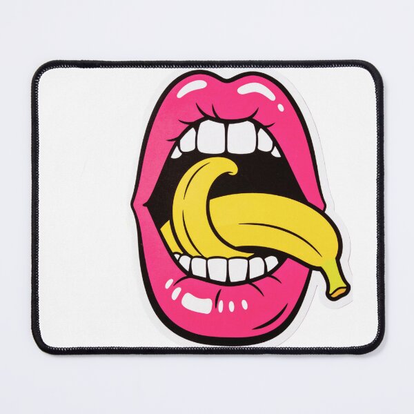 Item preview, Pop Art Pink Lips Licking Yellow Banana Illustration designed and sold by OksArtStudio.