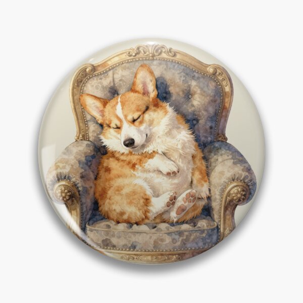 Item preview, Watercolor Sleeping Corgi Dog Vintage Armchair designed and sold by WildArtIT.