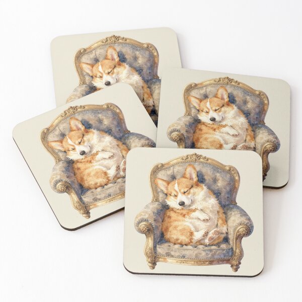 Item preview, Watercolor Sleeping Corgi Dog Vintage Armchair designed and sold by WildArtIT.