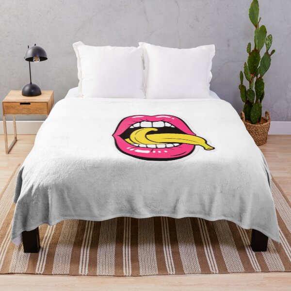 Item preview, Pop Art Pink Lips Licking Yellow Banana Illustration designed and sold by OksArtStudio.