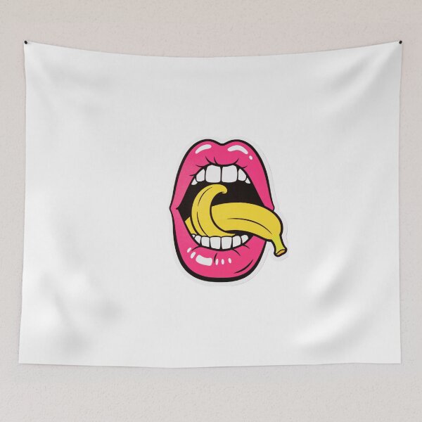Item preview, Pop Art Pink Lips Licking Yellow Banana Illustration designed and sold by OksArtStudio.