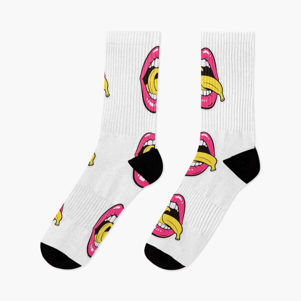 Item preview, Pop Art Pink Lips Licking Yellow Banana Illustration designed and sold by OksArtStudio.