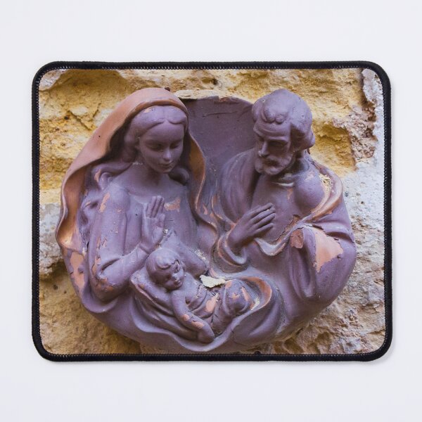 Item preview, Rustic Terracotta Nativity Relief of Mary, Joseph and Baby Jesus Mounted on Stone Wall designed and sold by Nmallia.