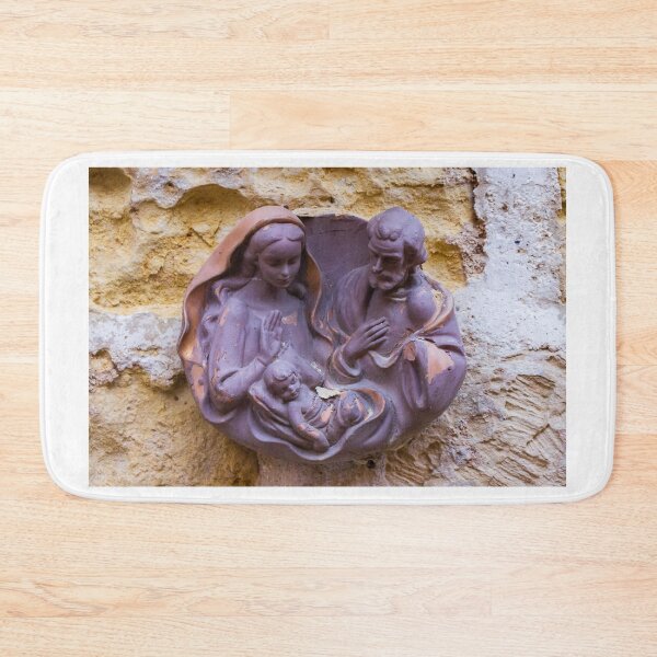 Item preview, Rustic Terracotta Nativity Relief of Mary, Joseph and Baby Jesus Mounted on Stone Wall designed and sold by Nmallia.