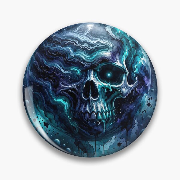 Item preview, Cosmic Skull Planet Deep Blue Turquoise Space Watercolor Art designed and sold by LujziWorld.
