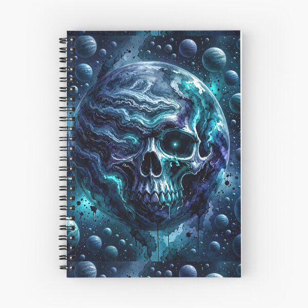 Item preview, Cosmic Skull Planet Deep Blue Turquoise Space Watercolor Art designed and sold by LujziWorld.