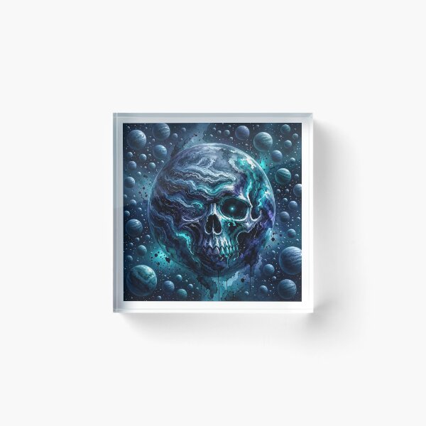 Item preview, Cosmic Skull Planet Deep Blue Turquoise Space Watercolor Art designed and sold by LujziWorld.