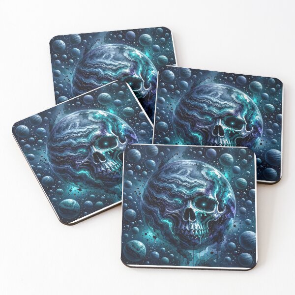 Item preview, Cosmic Skull Planet Deep Blue Turquoise Space Watercolor Art designed and sold by LujziWorld.