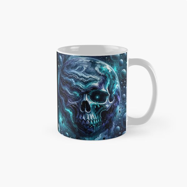 Item preview, Cosmic Skull Planet Deep Blue Turquoise Space Watercolor Art designed and sold by LujziWorld.