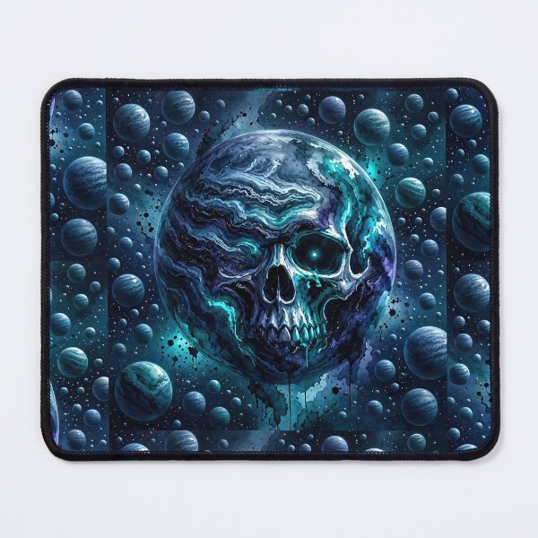 Item preview, Cosmic Skull Planet Deep Blue Turquoise Space Watercolor Art designed and sold by LujziWorld.
