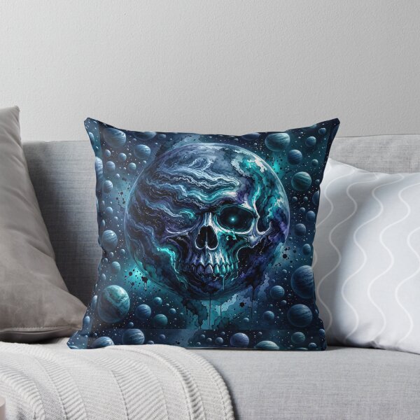 Item preview, Cosmic Skull Planet Deep Blue Turquoise Space Watercolor Art designed and sold by LujziWorld.