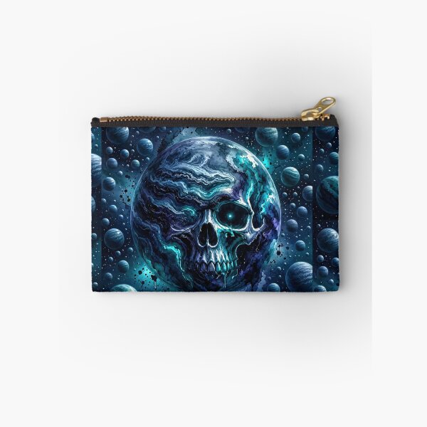 Item preview, Cosmic Skull Planet Deep Blue Turquoise Space Watercolor Art designed and sold by LujziWorld.