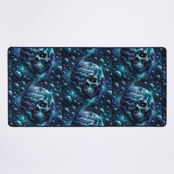 Item preview, Cosmic Skull Planet Deep Blue Turquoise Space Watercolor Art designed and sold by LujziWorld.