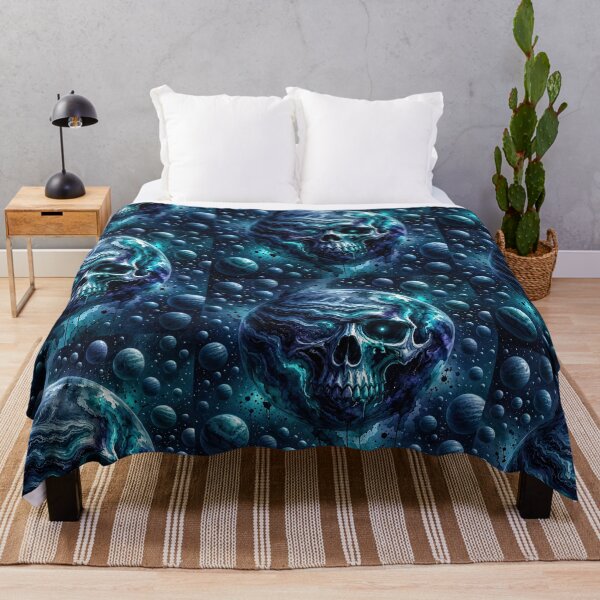 Item preview, Cosmic Skull Planet Deep Blue Turquoise Space Watercolor Art designed and sold by LujziWorld.