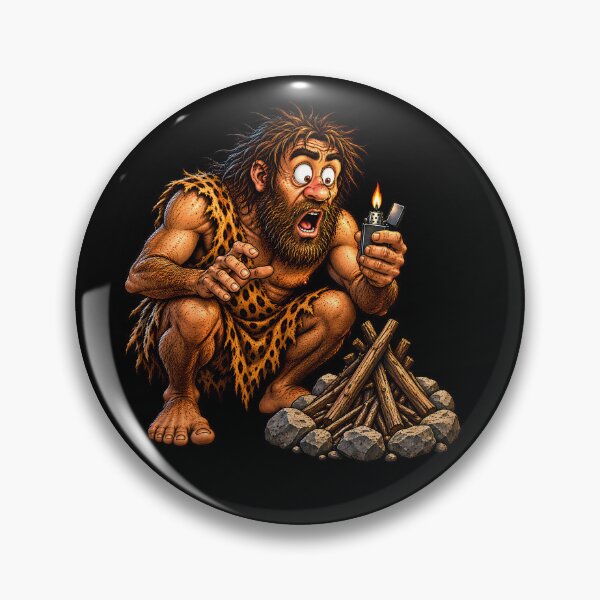 Item preview, Funny Caveman Discovers Lighter – Shocked Stone Age Reaction designed and sold by Synth Seduction.