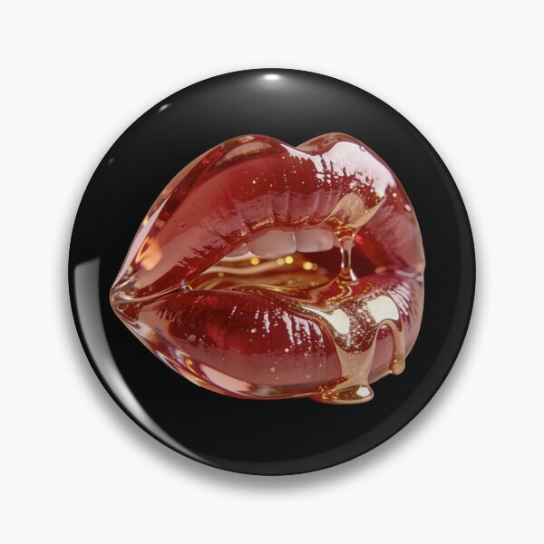 Item preview, 3D Glossy Red Lips Dripping Liquid Gold Makeup Artwork designed and sold by OksArtStudio.
