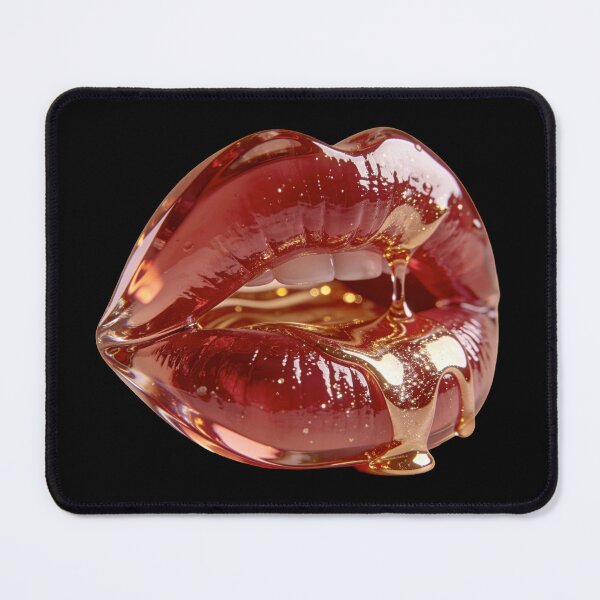 Item preview, 3D Glossy Red Lips Dripping Liquid Gold Makeup Artwork designed and sold by OksArtStudio.