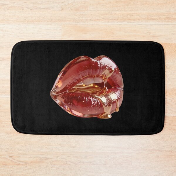 Item preview, 3D Glossy Red Lips Dripping Liquid Gold Makeup Artwork designed and sold by OksArtStudio.