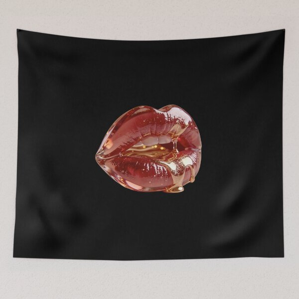 Item preview, 3D Glossy Red Lips Dripping Liquid Gold Makeup Artwork designed and sold by OksArtStudio.