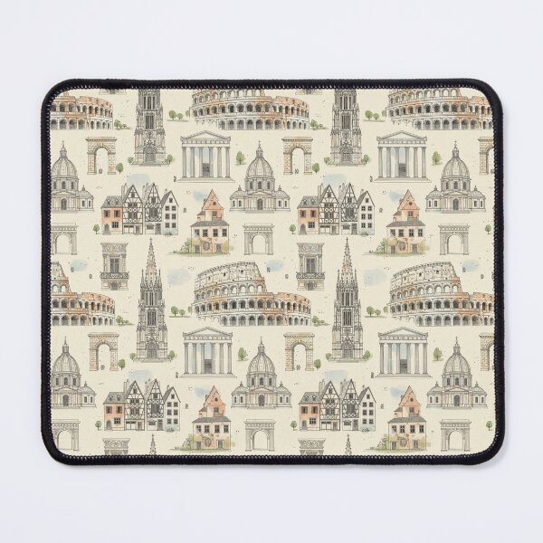 Item preview, Vintage European Landmarks Architecture Sketch Pattern designed and sold by QCena.
