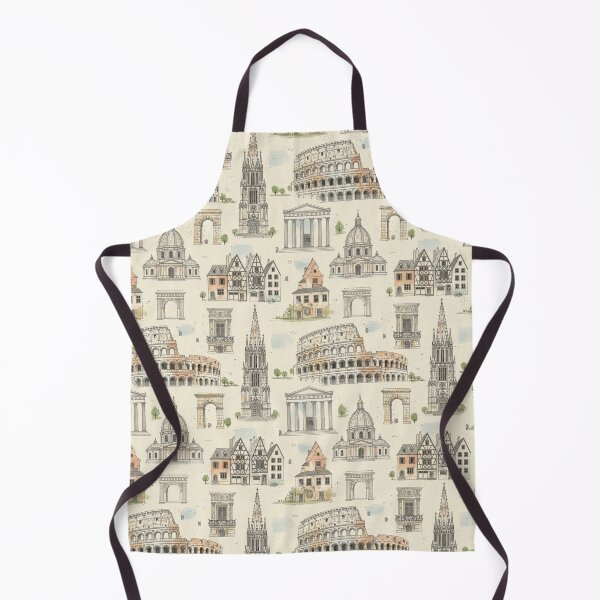 Item preview, Vintage European Landmarks Architecture Sketch Pattern designed and sold by QCena.