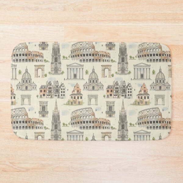 Item preview, Vintage European Landmarks Architecture Sketch Pattern designed and sold by QCena.